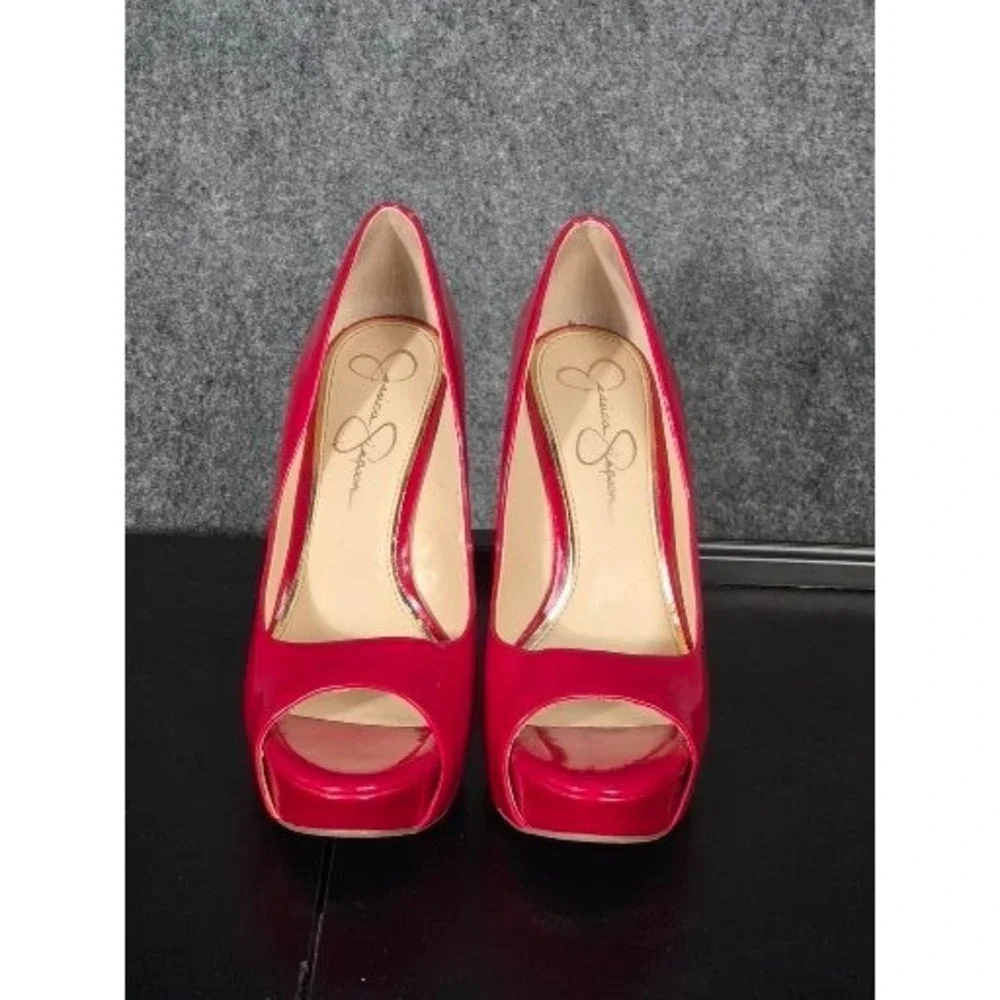 Jessica Simpson Red Patent Cork Wedge Pumps